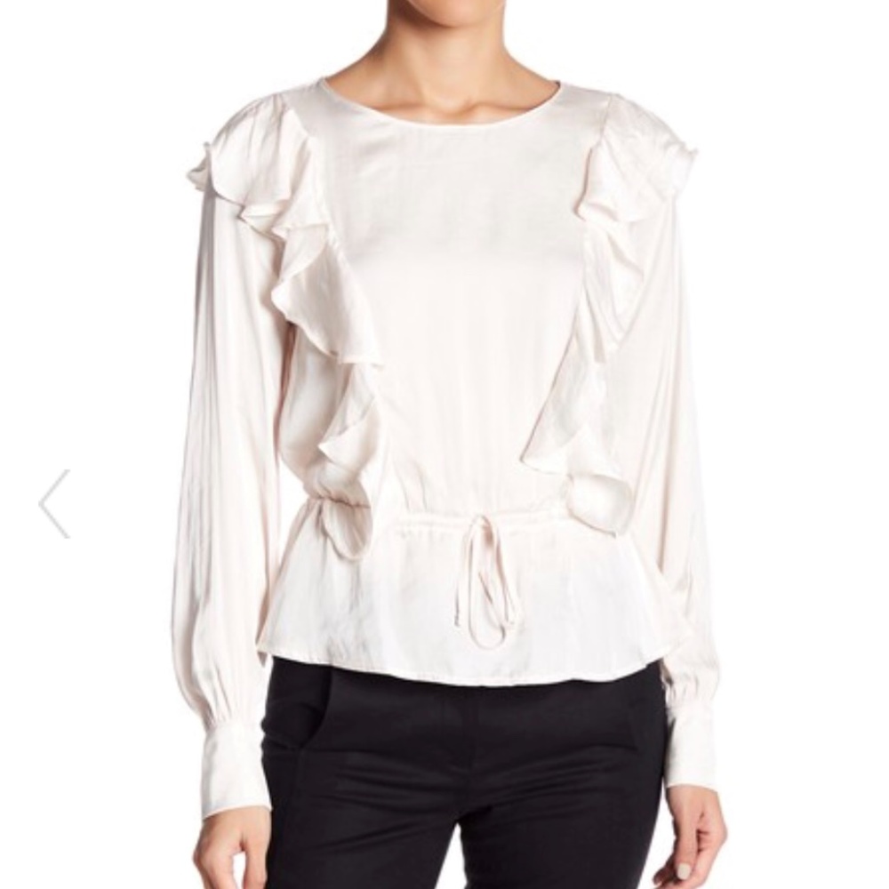ASTR the Label Silky Ruffle Long Sleeve Blouse Wht